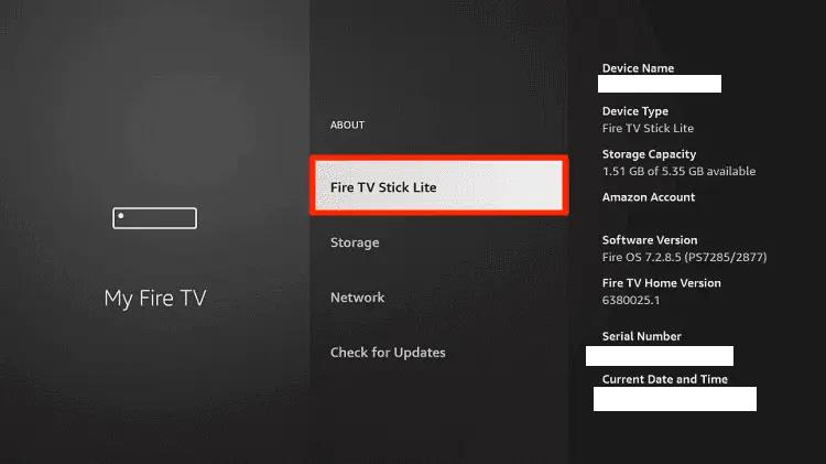 Entwickleroptionen auf Fire TV Stick Lite prüfen
